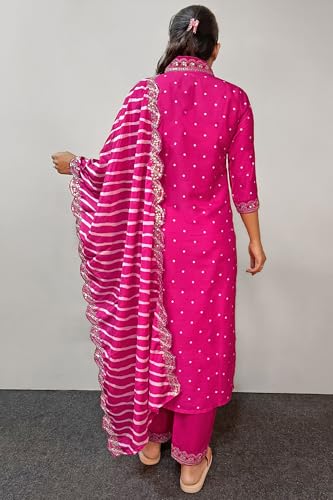 Image of Jwalin Women's Chinon Silk Embroidered Kurta and Pant Set with Dupatta|Kurta Set for Women|Ethnic Set|Kurti Set