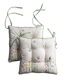 Maison d' Hermine Chair Pads for Dining Chairs Cotton Outer Fabric and Poly Filling 16'x16' Patio Seat Cushions for Furniture with Ties Home Chair Spring Summer (Botanical Fresh, Pack of 2)