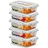 ZENO Glass Containers with Lids 5 Pack | Meal Prep Containers | Glass Food Container with Lid, Airtight Seal, Leakproof Lid | Dishwasher Safe | Freezer & Microwave Safe | 1050ml
