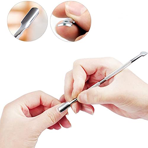 Nagelhaut Pusher Remover Kit, 【3PCS】Edelstahl Dreieck Nagelhautschäler Schaber und Doppelt Beendet Nagelhautschieber… – Bild 4