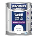 Johnstone's - Wood & Metal Paint - Satin Finish - Brilliant White - 750ml - Water Based - Non Drip & Quick Drying - Radiator Paint - Low Odour - Dry in 1-2 Hours - 8m2 Coverage per Litre