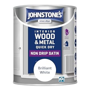 Johnstone's - Wood & Metal Paint - Satin Finish - Brilliant White - 750ml - Water Based - Non Drip & Quick Drying - Radiator Paint - Low Odour - Dry in 1-2 Hours - 8m2 Coverage per Litre