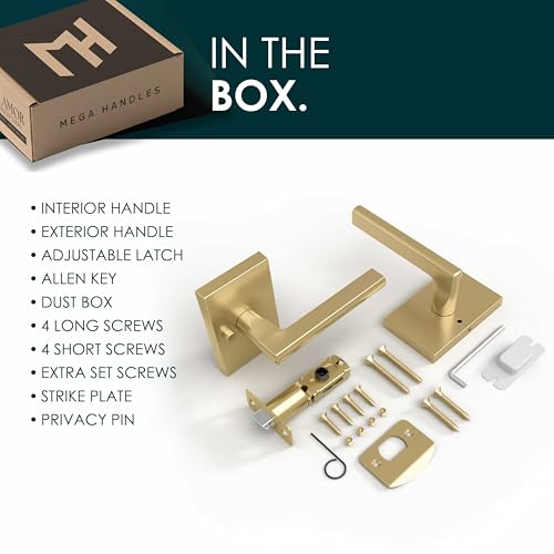 Image of Mega Handles Glamor Privacy, Lever & Lock Door Handle Set for Hallway, Closet and Bathroom, Keyless Lock, Heavy Duty Door Levers, Fits All Standard Door Sizes, Screws Included - Satin Brass (1 Pack)