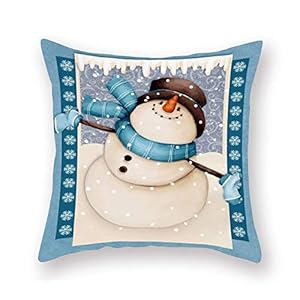 Xmas Snowman Throw Pillow Covers Super Soft Let it Snow with Blue Snowflake Frame Cushion Cover Winter Christmas Blessings Throw Pillow Cushion Cases 18”x18” (Blue Snowman)