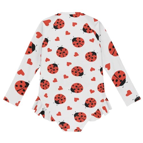 Girls One Piece Swimsuits Long Sleeve Swimsuit Zipper Bathing Suits Red Ladybugs Love2