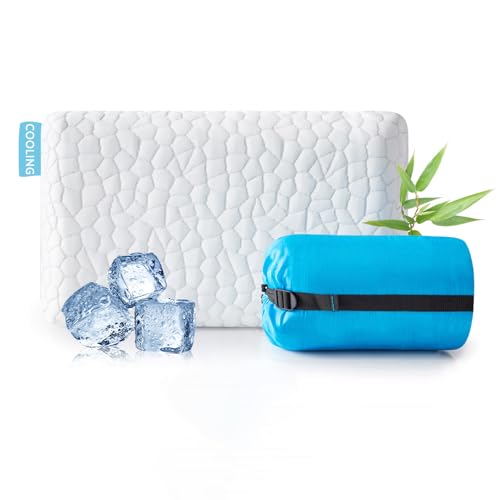 Splamdarrv Travel Pillow Camping Pillow Small Cooling Gel Memory Foam Pillow, Compressible Medium Firm, Breathable Cover, Ideal Backpacking Hiking, Airplane and Car