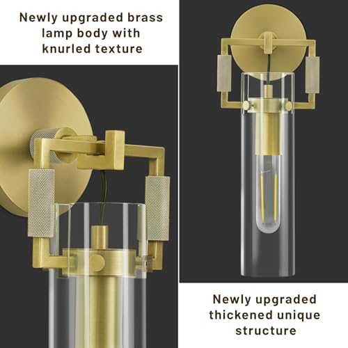 Image of Modern Gold Glass Wall Sconces,15'' Knurled Brass Sconce, Bathroom Wall Sconce, Gold Bathroom Vanity Lights, for Living Room, Bedrooms, Fireplace, Staircases, Include Bulb