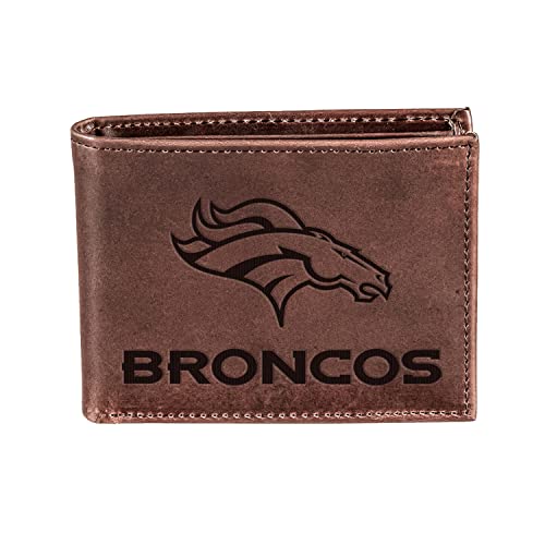 Team Sports America NFL Denver Broncos Brown Wallet | Bi-Fold | Officially Licensed Stamped Logo | Made of Leather | Money and Card Organizer | Gift Box Included