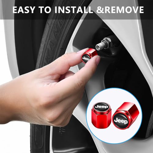 Image of Tire Valve Stem Caps, Compatible with Jeep Series Stem Cap Universal Car Air Cover Car Accessories for Cars, SUV, Truck, Motorcycles 4pcs(Red)