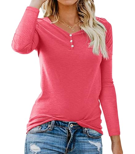 Lantch Langarmshirt Damen Baumwolle Basic V-Ausschnitt Herbst Shirt Langarm...