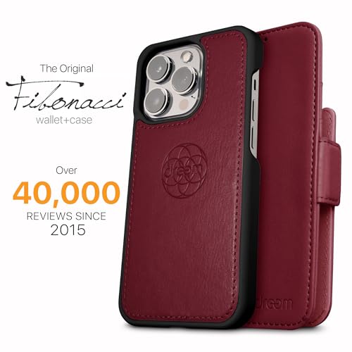 Image of dreem Fibonacci Compatible with iPhone 14 Pro Max Wallet case / 2-in-1 Shockproof case and Detachable Vegan Leather Folio, MagSafe Compatible, RFID Protection [Burgundy]