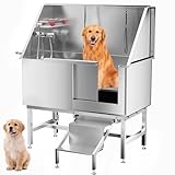Dog Washing Station 50" Dog Grooming Tub with Right Stair& Faucet, Stainless Steel Dog Bathing Station for Home,Dog Bathtub for Large,Medium,Small Pets