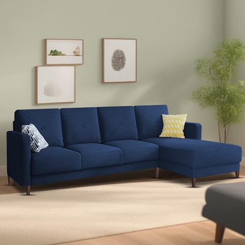 Image of Baloney RHS 6 Seater L Shape Sofa Set for Living Room (Blue Fabric) Premium Fabric Sofa