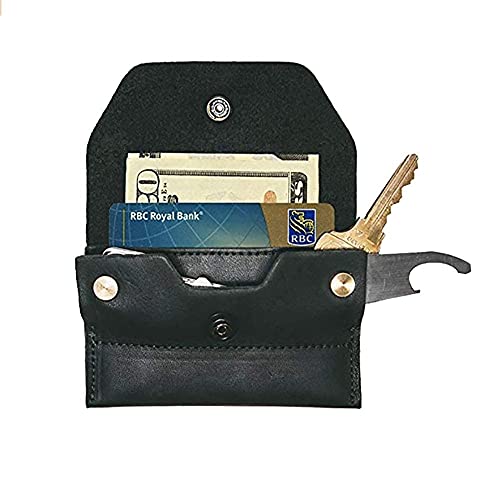 IPPINKA MKC Minimalist Multi-Functional Slim Full-Grain Leather Wallet - Includes Key Holder and Card and Cash Organizer - 4.1 x 3 inches - Black with flap2