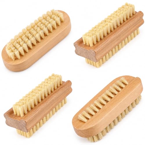 Klyvex 4 Pcs Double Sided Wooden Nail Brush for Every Day Use - 2 different kinds of Nail Brushes For Cleaning Nails - Easy to Use Brushes - Nail Cleaning Scrubbing Brush for Hands Feet Nails