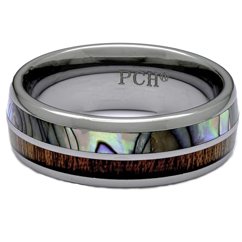 Tungsten Hawaiian Koa Wood and Abalone Inlay Wedding Ring or Gift Size 6-154