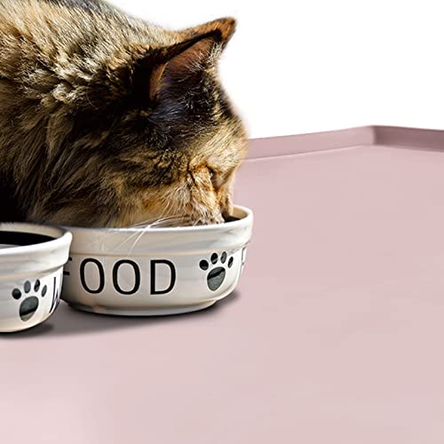 EIOKIT Dog Food Mat,Silicone Waterproof Food Tray,Non Slip Pet Bowl Mats Placemat,0.6" Raised Edge,Suitable for Most Small and Medium Sized Pets,24" x 16"