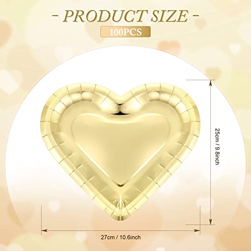 Remerry 100 Pcs Valentine's Day Disposable Paper Dinner Plate 10.6 X 9.8 Inch Christmas Thick Heart Shaped Paper Plates Decorative Heart Shaped Plates Wedding Birthday Paper Dishes Plates (Gold) #TOP1