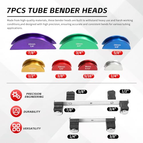Image of Tube Bender Kit, for 1 /4 inch-7 /8 inch O.D. 90 Forward /Reverse Bending Ratcheting Tubing Bender Set, with 7 Heads,Deburring Tool,Inner Outer Reamer,for HVAC,Air Conditioning and Plumbing Repair