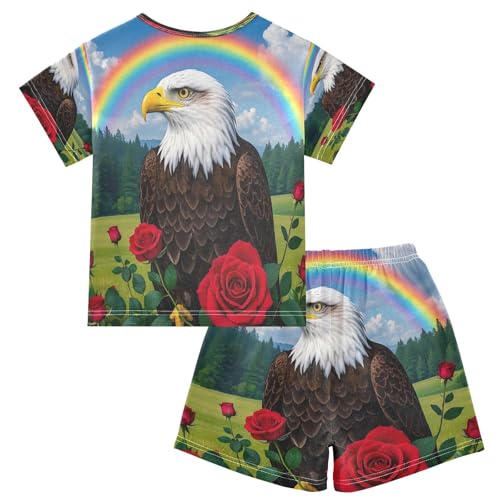 ALAZA Bird Rainbow Rose Tree Pajamas Set Short Sleeve Cotton Sleepwear Summer Pjs 2 Piece 5-14Y2