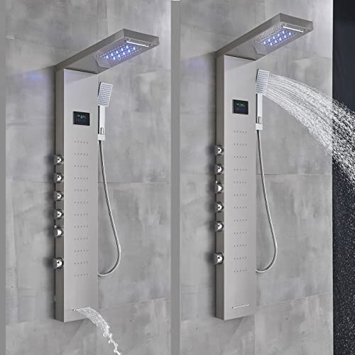 Columna de Ducha LED con Panel Luminoso, Sistema de Chorro Cascada y Masaje Corporal, Montaje en Techo miniatura 3