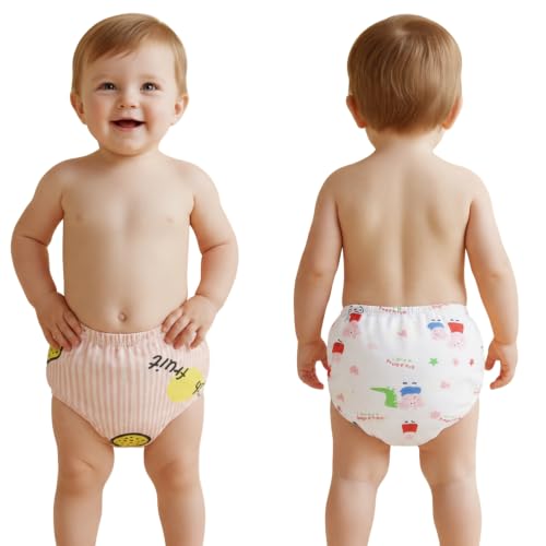 Image of Bembika Baby Training Pant Soft Cotton Reusable Potty Training Pants For Kids Leak-Resistant, Padded Underwear For Babies To Support Diaper Free Transition (M Size For 12-18 Months Pack Of 2)