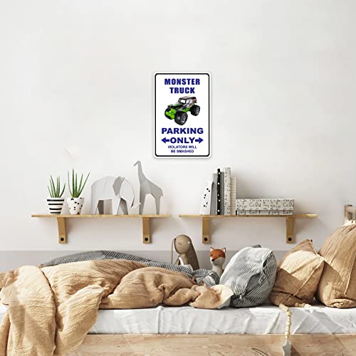 Gocolt Funny Boys Monster Truck Sign - Kids Room Signs - Monster Truck Parking Only Violators Will Be Smashed - Art Metal Wall Hang - 8X12 Inches #TOP4