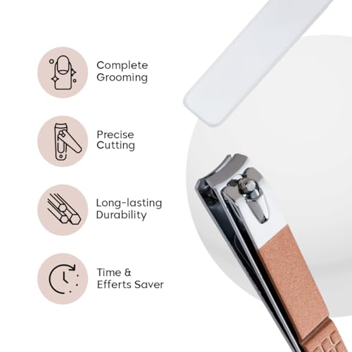 Image of Gleva 5 Pcs Nail Cutter Set, Stainless Steel Nail Clippers Set Toenail Clipper, Fingernail Clipper, Nail File, Ear Cleaner & Nail Cutter Anti-Slip Handle, Rust-Resistant, Durable for Men & Women