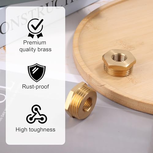 Image of lasuroa 2pcs Brass Reducer Hex Bushing, 3 /4 inch NPT Male to 1 /4 inch NPT Female Heavy Duty Threaded Pipe Fitting Reducer Adapter for Plumbing Gas Hydraulic Systems