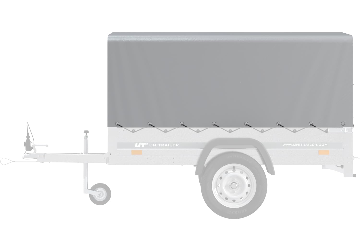 UNITRAILER Anhängerplane 200x106 cm in Grau, 80 cm Hochplane wasserdicht für Garden Trailer 200 Kipp, Abdeckung mit Expanderseil und öffenbarem Hinterteil