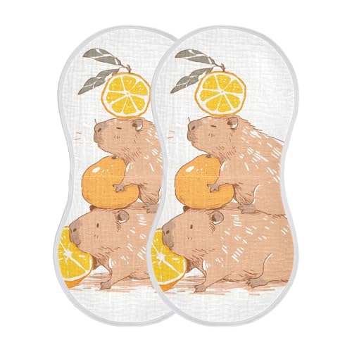 Bolaz Baby Burp Cloths 2 Pack,Capybara Orange,Feeding Cloths Face Towel Super Absorbent Soft Cotton Burping Rags Feeding Bibs