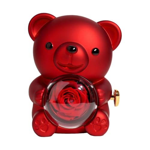 Shienfir Juego de regalo de rosas eternas con diseño de oso de flores preservadas para esposa, mamá, abuela, novia, día de San Valentín, color rojo