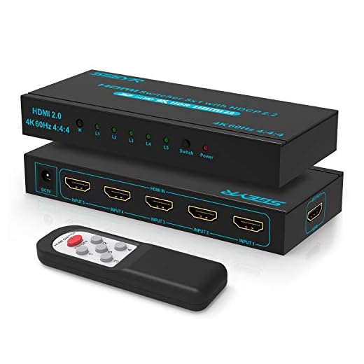 SGEYR 4K@60Hz 5x1 HDMI Switch HDMI Selector Switch 5 Port HDR IR Remote 4K HDMI Selector Box 5 in 1 Out Auto Switch HDMI Switcher 2.0 HDCP 2.2,Full HD/3D Compatible with //DVD///Projector