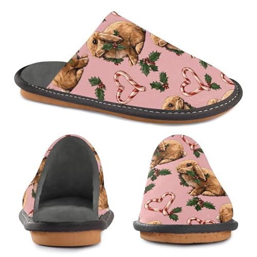Slippers for Women Rabbit Candy Pattern Soft Winter Warm Shoes Indoor Outdoor Non-Slip House Travel Slippers4
