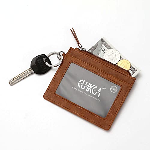Carteira Slim com Porta, Carteira de couro, carteira fina, porta-moedas com zíper, com chaveiro (Mor