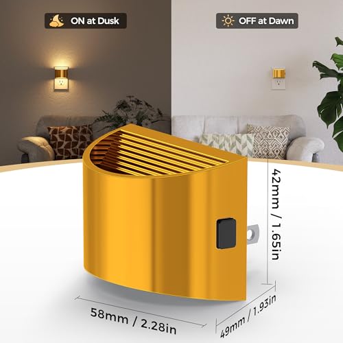 Image of DORESshop LED Night Light[2 Pack], Golden Night Lights Plug into Wall, 3 Level Brightness Adjustable Plug in Night Light, Dusk to Dawn Sensor, Nightlights for Adults, Bedroom, Bathroom, Hallway, 3000K