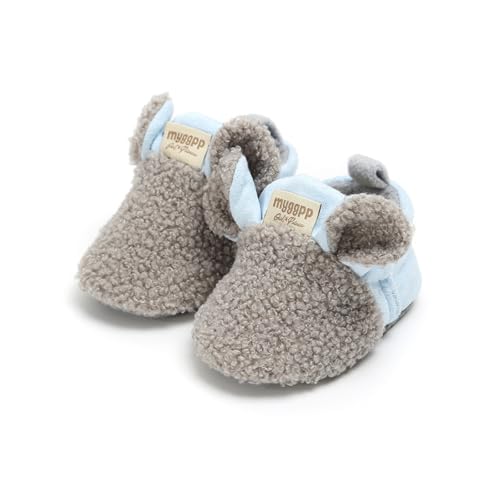 Image of AKINGIO Baby Boys Girls Cotton Booties Non Skid Soft Sock Boots Infant Slippers Newborn First Walker Crib Shoes