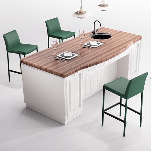 Image of YOUNIKE 26 inch H Counter Height Bar Stool with Back Single Faux Leather Modern Barstool Upholstered Comfy Bar Chair for Kitchen Breakfast Island, No Assembly, Fully Wrapped Metal Legs Green