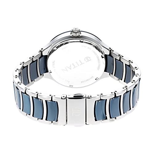 Titan Ceramic Fusion Quartz Multifunction Blue Dial Silver Dual-Toned Stainless Steel Bracelet Watch for Men-NS90148KD02 - Image 5
