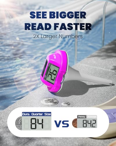 Image of BALDR Pool Thermometer Floating Easy Read, Solar Digital Pool Thermometer with Dual Large Screens, IPX7 Water Temperature Gauge for Inground Above Ground Pools & Spas (Red)