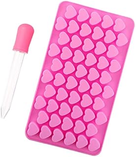 Silicone Moulds for Wax Melts, 55 Heart Mould Wax Melt Mould with Dropper, Sweet Moulds Silicone Shape for Love DIY Baking Cake Food Chocolate Jelly Mini Soap Candy Molds Gummy Ice Cube Tray (Pink)