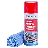 Toldoro ® Set aus 1x Würth Edelstahl Pflegespray 400ml und 1x Mikrofasertuch 40x40cm / Edelstahl Reiniger für Grill, Küche und Geländer aussen / Edelstahlpflege Spray als Edelstahl Reinigungsmittel