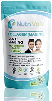 Nutrivolv Collagen Marine (1000mg) Supplement for Skin , Anti Ageing, Tissue, Joints, Bones & Muscles | 90 Multivitamin Tablets