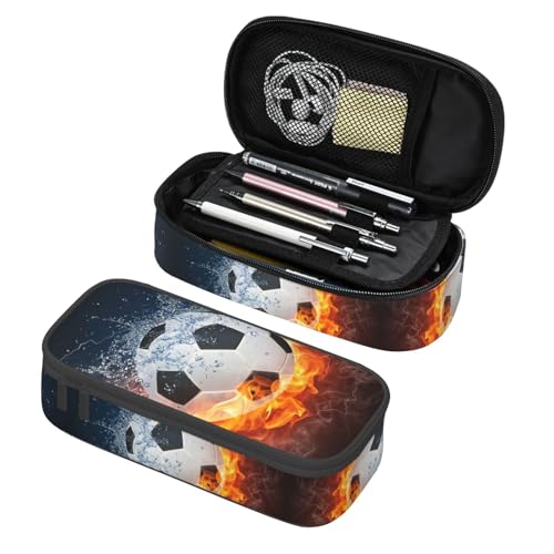 Image of Soccer Ball Cool Sport Pencil Case Big Capacity Storage Pencil Pouch Stationery Bags With Zipper Portable Pen Holder Box Organizer For Boys Girls Teens Student College School Office Supplies