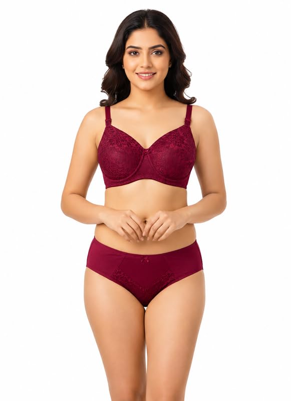 Women's Premium Bra Panty Set | Lace Lingerie Set | Padded Bra with Matching Panty-picture-23