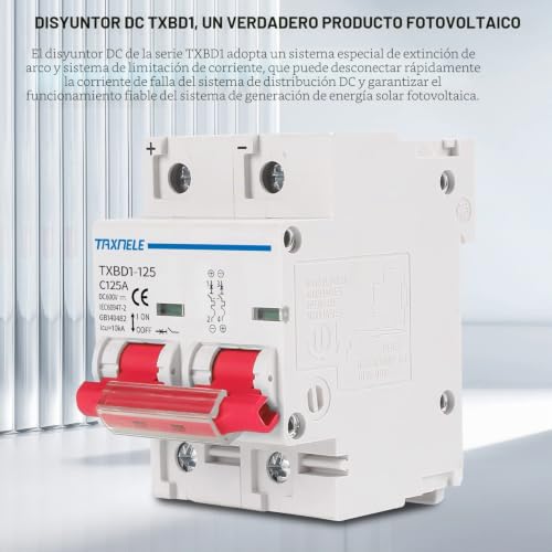 Miniatura 3 de Taxnele Disyuntor En Miniatura De Cc Mcb 2p 80a 100a 125a 600v Montaje En Carril Din Mini Disyuntor Solar Aislador De Protección Contra Cortocircuitos Para Sistema Solar Fotovoltaico 100a