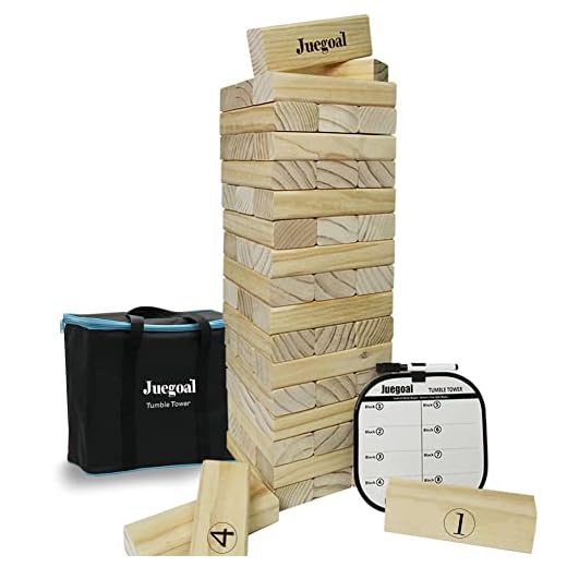 Juegoal 54 Piece Giant Tumble Tower, Wooden Block Game with Gameboard, Canvas Bag for Outdoor Yard Playing,7.1 x 7.2 x 25.2 Inches
