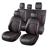 Huidasource for Jeep Wrangler JK 4-Door Seat Covers (2007-2017), Custom Fit Waterproof Leather Seat Protectors for Wrangler, Designed for Unlimited Sahara, Rubicon, Sport, Willys (Full Set/Black&Red)