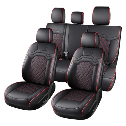 Huidasource for Jeep Wrangler JK 4-Door Seat Covers (2007-2017), Custom Fit Waterproof Leather Seat Protectors for Wrangler, Designed for Unlimited Sahara, Rubicon, Sport, Willys (Full Set/Black&Red)
