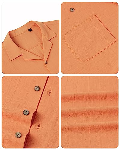 Image of Alimens & Gentle Mens Linen Shirts Cotton Hawaiian Shirts Short Sleeve Button Down Shirts Casual Summer Beach Tops